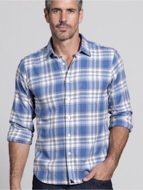 UNTUCKit Fiano Button-Down Shirt Large Blue Gray White Plaid Year-Round Reg Fit